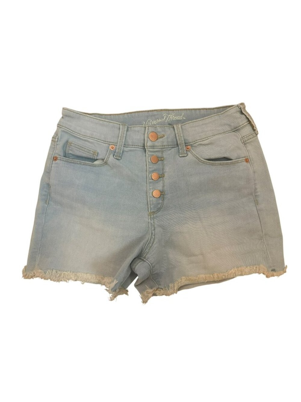 Universal Thread Womens Shorts 4 Light Wash High-Rise Button Fly Denim Frayed